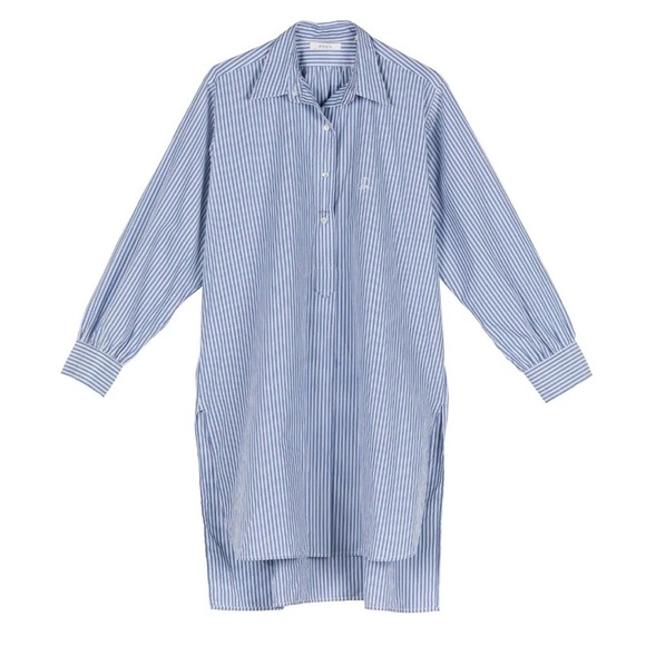 Doen Jora Cotton Poplin Oversized Button Shirt Mini Dress Blue Montauk Stripe - Picture 11 of 13